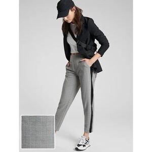 Athleta Brooklyn Black Plaid Ankle Pant Travel Joggers Black Stripe Size 0